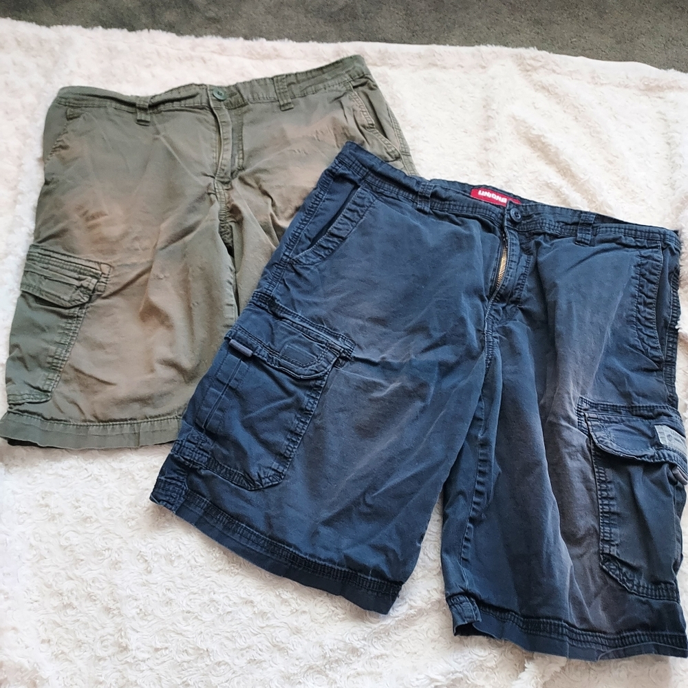 Bundle (2) Unionbay Stylish Blue & Green Cargo Shorts 34 Outdoor Casual Normcore